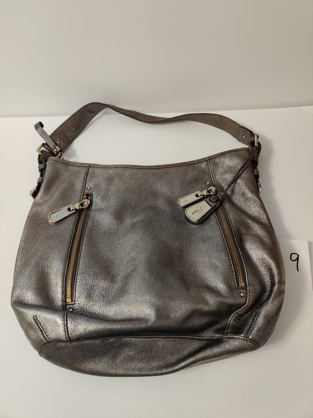 Cole Haan Metallic Pewter Leather Shoulder Bag